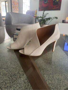 Calvin Klein Ivory Peep-Toe High Heel Booties